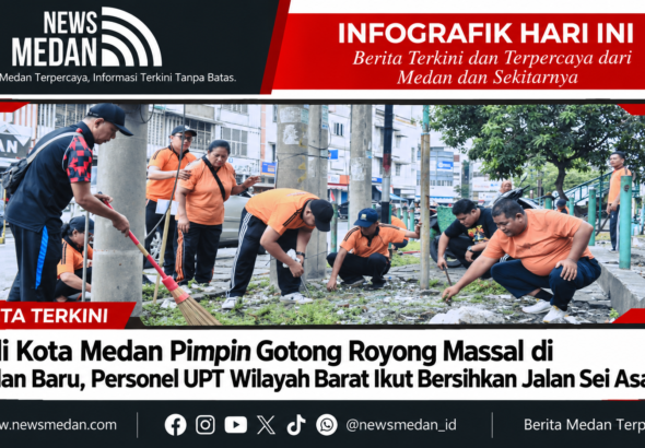 Gotong Royong Bersihkan Jalan Medan Baru